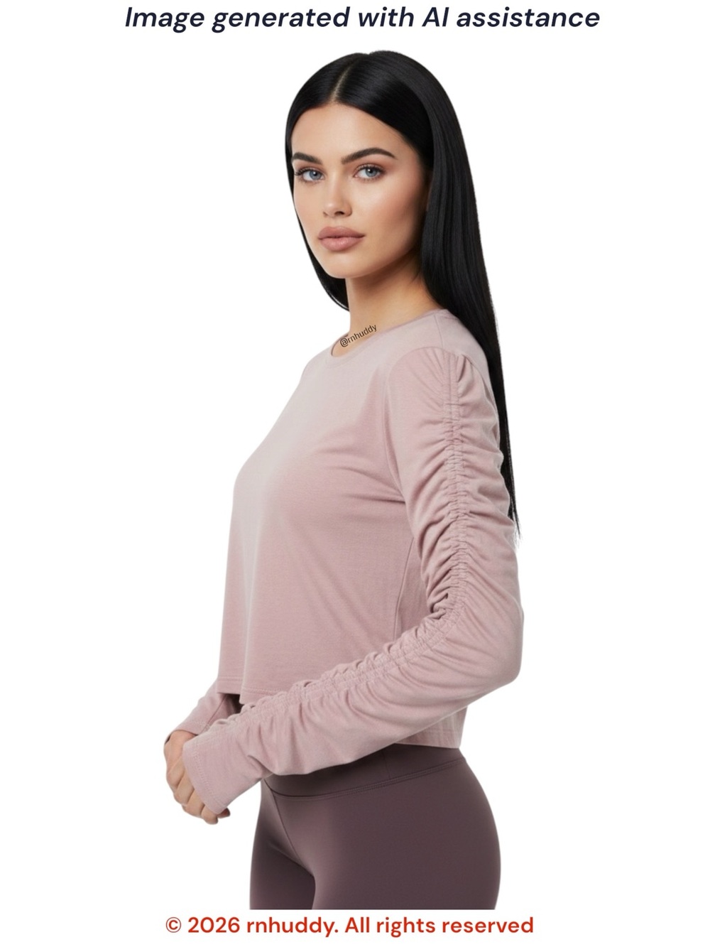 Athleta M pink ruched long sleeve top